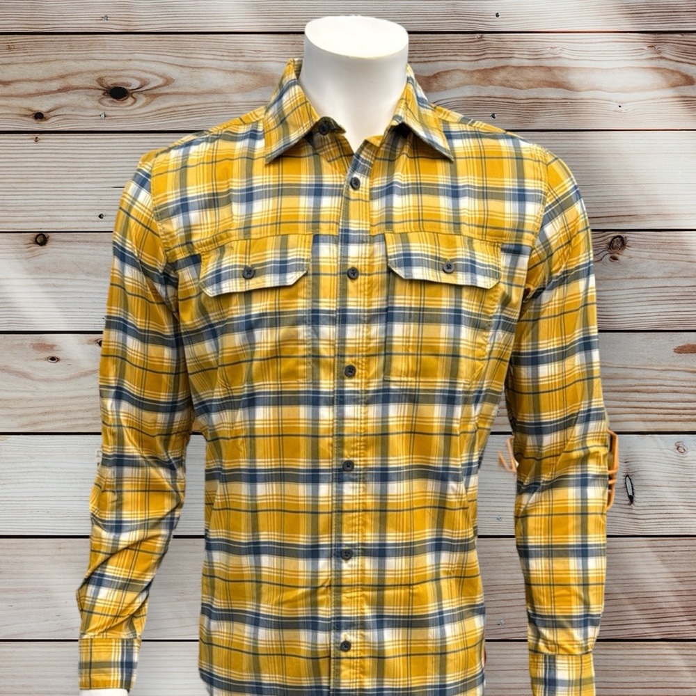 Swiss Tech Yellow Blue White Plaid Hiking Long Sleeve Shirt Size Small